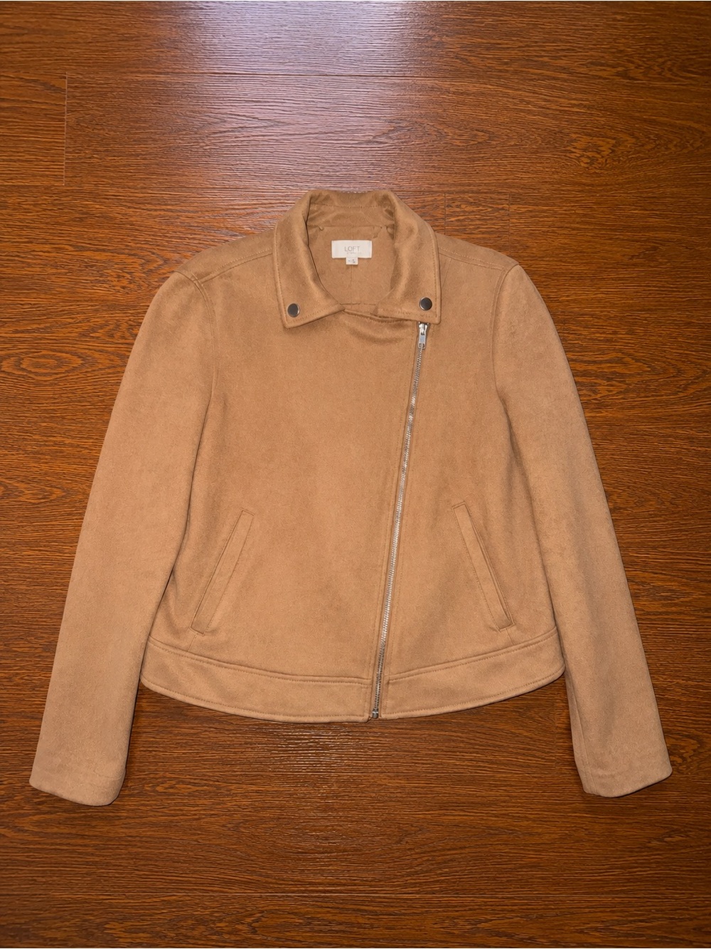 LOFT Camel Faux Suede Asymmetrical Moto Jacket Sz M